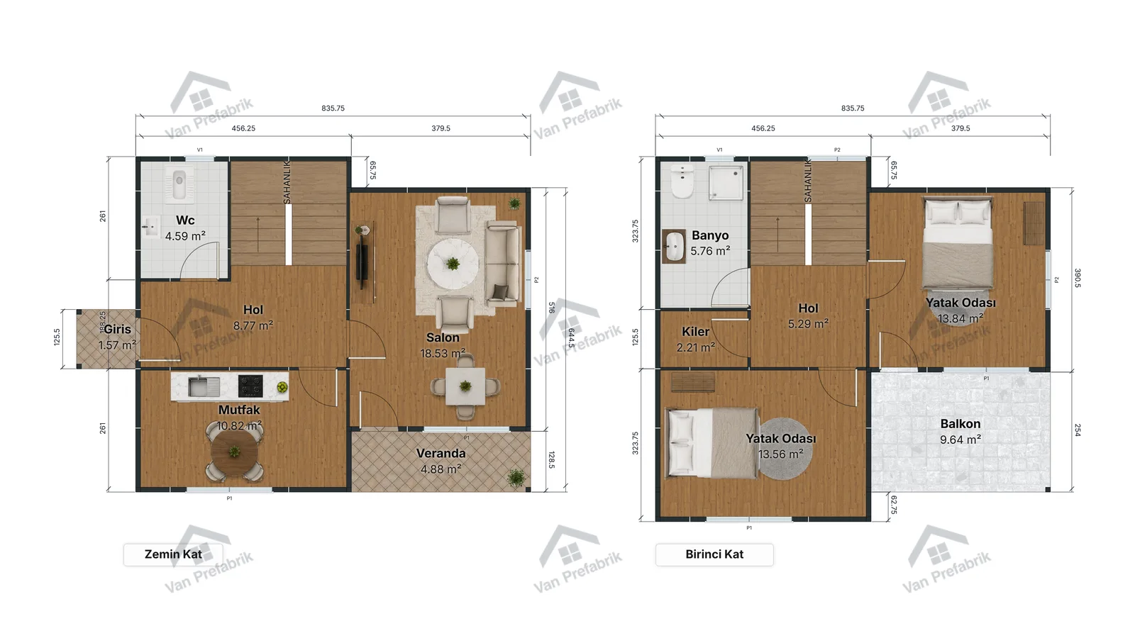 118 m² Dubleks Prefabrik kat planı