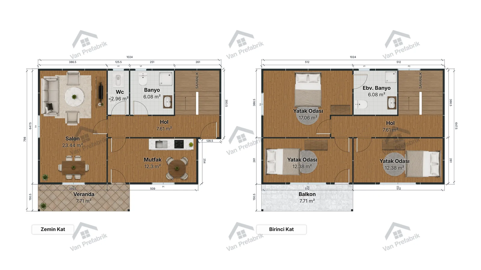 145 m² Dubleks Prefabrik kat planı